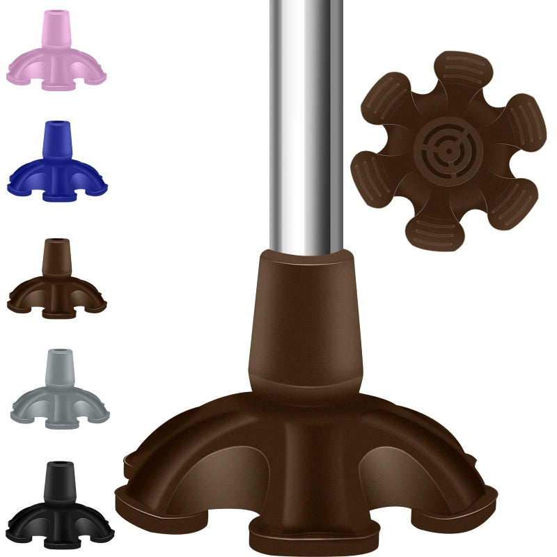Cane Tips 3/4 inch 6 Support Cane Feet Self Standing Cane Tip 6 Support Feet Heavy Duty Rubber Cane Tip for Walking Canes Walking Sticks Folding Canes (Brown)